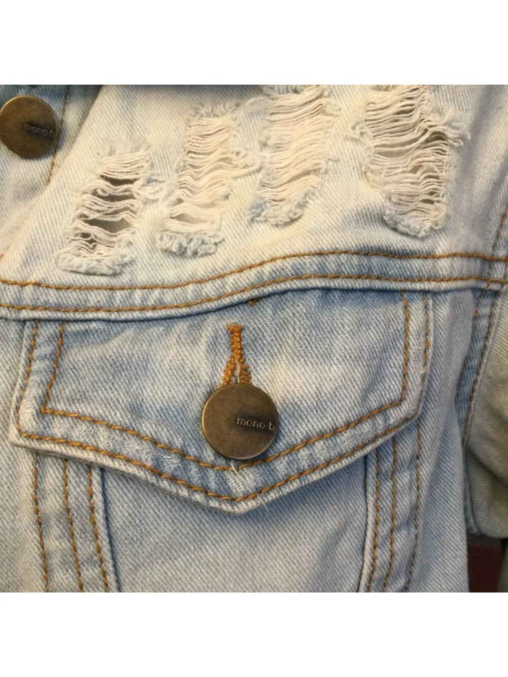 Mono B Womens Denim Jacket Size M Distressed Destroyed Rips